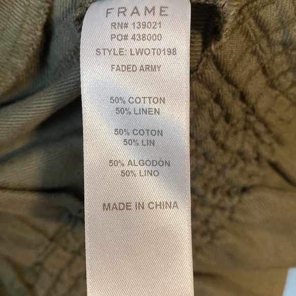 FRAME Denim Army Green Smocked Linen Bomber Jacket Size L - Picture 5 of 7